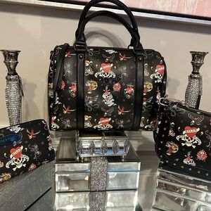 Ed Hardy Tattoo Print Handbag Set